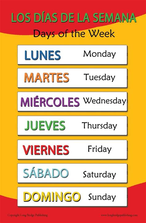 Free Printable Days Of The Week In Spanish